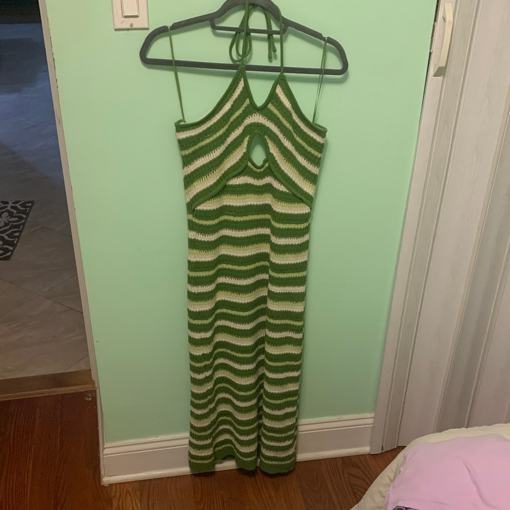 Sincerely Jules Green and Cream Backless Dress